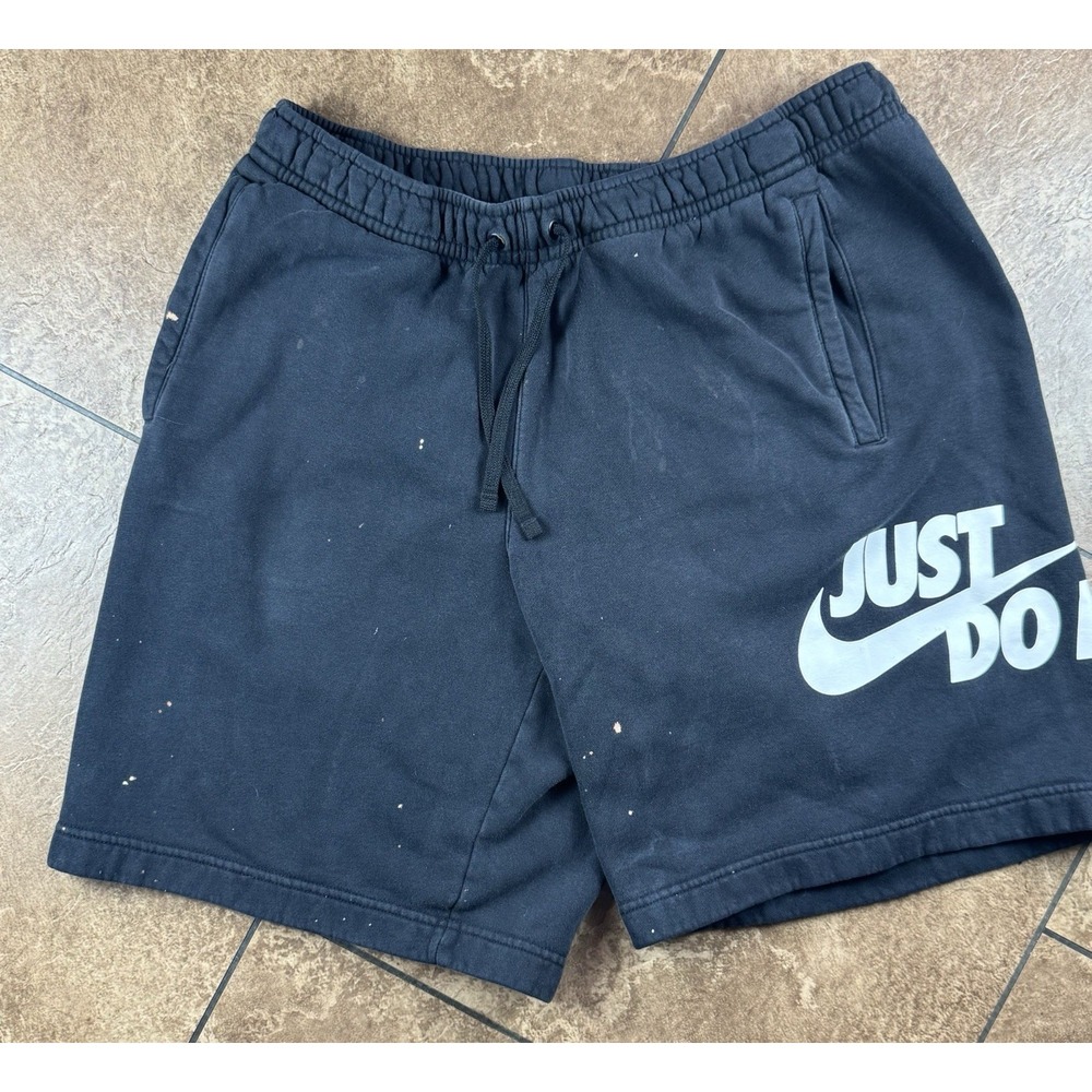 Vintage Nike Just Do It Large Print  Black Fleece Joggers Shorts Grundge